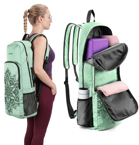 Gonex Bolsa de Yoga con 2 Formas de Transporte, Mochila Yoga con Compartimento Impermeable y Cremalleras Metálicas, Gran Capacidad para Esterilla de Yoga, Gimnasio y Viaje
