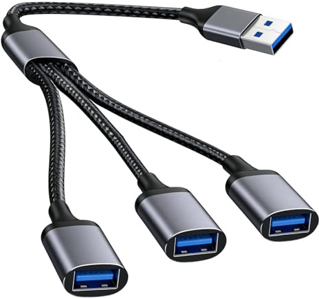 Dewlawn Cable Divisor USB-A 1 en 3 Salidas, Adaptador USB Macho a Hembra, Cable USB 2.0 Splitter, Concentrador de Extensión para Portátiles, Consolas de Juegos, Teclados y Ratones