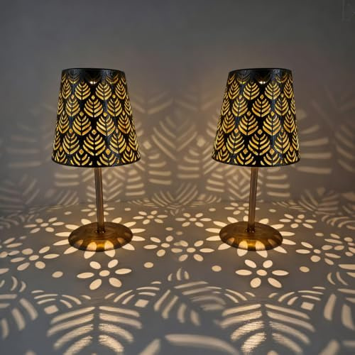 WRQIOO 2 Stück Led Solar Tischleuchte, Solar Tischlampe Outdoor, Solarlampen für Außen Tisch Metal, Wasserdicht Solarleuchte Tisch, Tischlampe Orientalisch für Innen Außen Garten Balkon