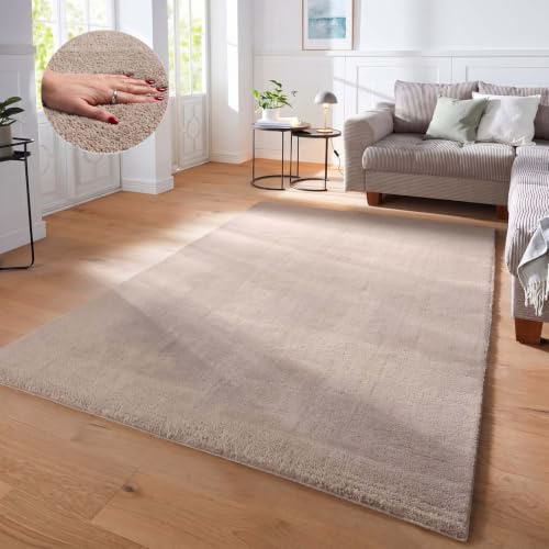 Taracarpet Supersoft kurzflor Teppich Fiona Wohnzimmer Schlafzimmer Kinderzimmer Flur Läufer waschbar rutschfest Uni New Beige 200x280 cm