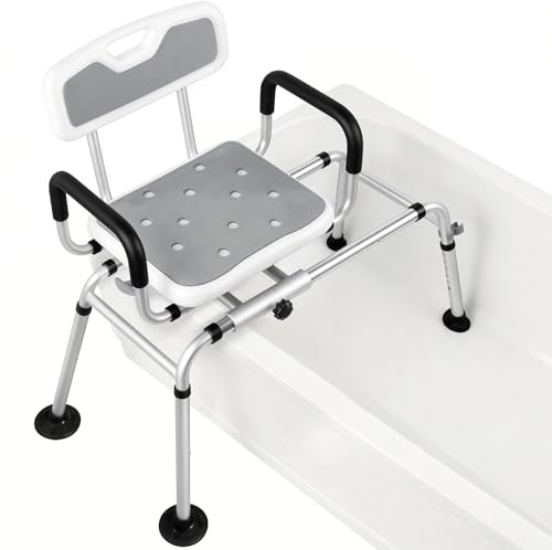 EasyVibe Duschstuhl und Badewannen-Transferbank mit 360° Drehsitz, Gleitfunktion für Dusche & Badewanne, 12-Stufen Höhenverstellbar, Belastbar bis 150 kg, Gepolsterte Armlehnen