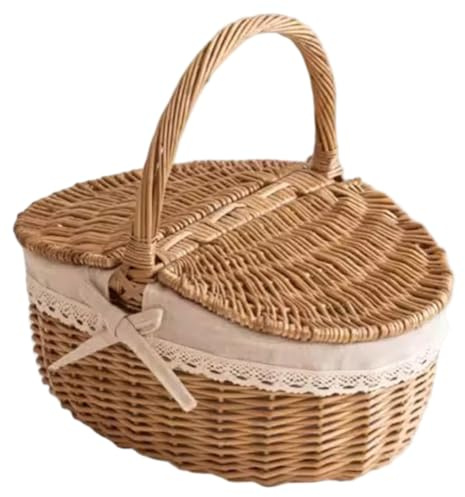 Picknickkorb aus Korbgeflecht, gewebte Picknickkörbe im Vintage-Stil mit Deckel und Griffen für Picknicks, Camping, Shopping und Aufbewahrung zu Hause, mittelgroß