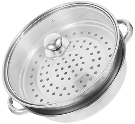 BRIGHTFUFU Pentola Vapore in Acciaio Inox Doppio Strato e Bordi Arrotondati, Vaporiera da Cucina Argento Lavabile in Lavastoviglie per Uso Domestico
