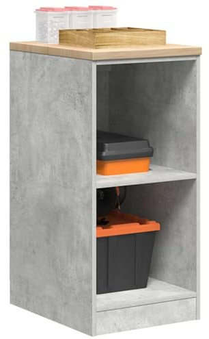 kithwjll Armoire de rangement de garage gris béton en pin massif avec 2 compartiments de rangement et plan de travail en bois robuste pour atelier, entrepôt, garage, ménage et organisation sûre