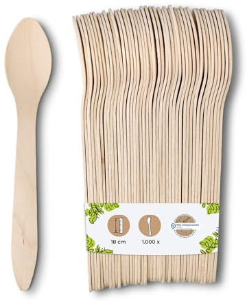 BIOZOYG Umweltfreundliche Einweg Löffel Holz I Holzbesteck Suppenlöffel Holzlöffel Einwegbesteck I biologisch abbaubar und kompostierbares Besteck I 1000 x Einweglöffel 18cm