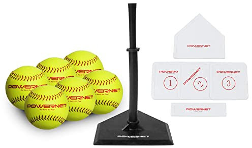 PowerNet Softball-T-Ball-Coaching-Set, 8-teiliges Tee-Ball-Set enthält Softbälle mit weichem Kern, verstellbarem Tee, Wurfbasen zum Trainieren