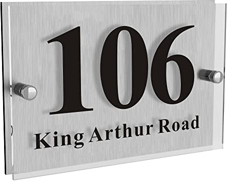 House Numbers Plaques for Outside Door Number Plaques for Wall Screw On Modern Door Sign House Number Plates Glass Effect Acrylic Aluminium Sign 195mm X 130mm(Rectangle)