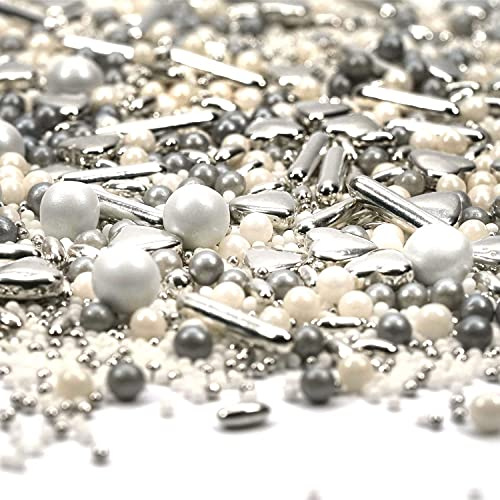 Streusel New York Mix weiss silber Weihnachten 180g von STREUSEL GLÜCK Sprinkles Zuckerstreusel perfekt für Silvester Plätzchen Torte Kuchen Cupcakes Muffins Cakepops