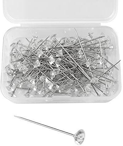 oupados 100 Stück Dekonadel mit Diamant Blumenstrauß Pins Stecknadeln Lang mit Transparente Box für Hochzeitsblumen, Knopflöcher, Brautschmuck, Blumenhandwerk