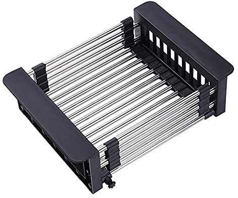 Fangsues Cestello scolapiatti da cucina, in acciaio inox, telescopico, scolapiatti multifunzione, per lavare frutta e verdura, nel lavandino o sul bancone, antiruggine (medio)