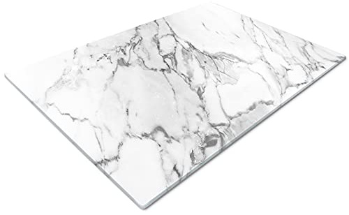 Glass Chopping Board 50 x 40 | Kitchen Worktop Protector | Multifunctional Cutting Board | Work Top Savers | Kitchen Accessories | Extra Large | Marble Effect Grey White