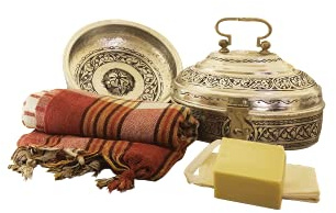 Traditional Turkish Bath Set, Copper Hamam Set, Peshtemal, Copper Bath Bowl (Silver)