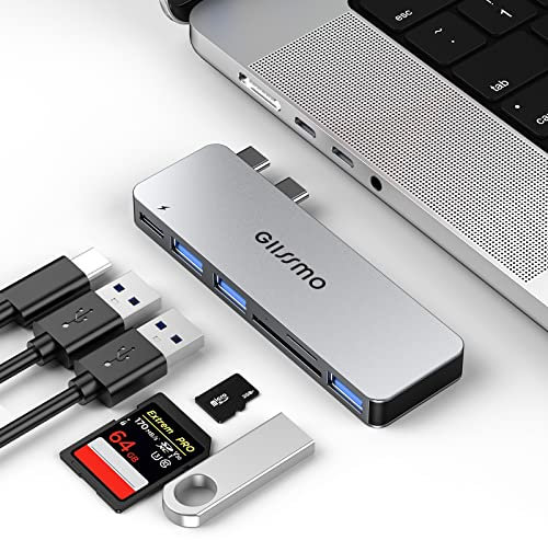 GIISSMO USB C Hub, 6 in 2 MacBook Adapter With Thunderbolt 3，3*USB 3.0 Ports,SD/TF Card Reader,Space Gray Aluminum for M1 MacBook Pro 1315 162016-2021, MacBook Air 2018-2020
