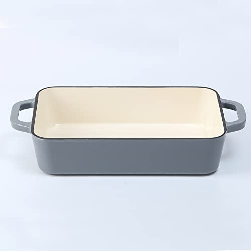 HAWOK Enameled Cast Iron Rectangle Lasagna/Roasting Pan Gray