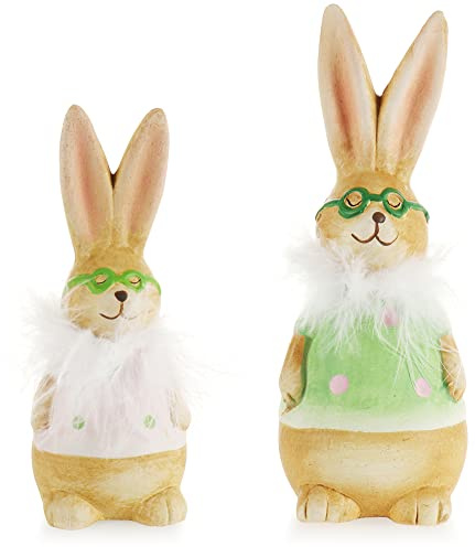com-four® 2X Deko Aufsteller für Ostern, Bunte Osterhasen mit Brille | Osterdeko zum Hinstellen - Osterdekoration aus Keramik