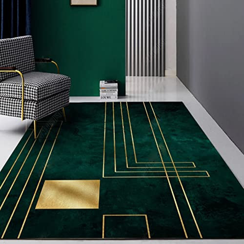 makeups1 Alfombra Rectángulo, Alfombra Lavable, Líneas de Oro Verde Oscuro， Alfombra Pequeña, Alfombra Simple, 180 x 180 cm