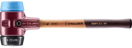 Halder Simplex Mallet 80mm – Dual Faces, TPE-Soft & Hard Rubber Inserts, Cast Iron Housing with Protection Sleeve, Hickory Handle, Tiling, Landscaping & Paving – 3012.080