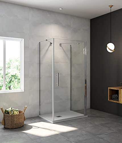 Aica Sanitär Duschkabine U-FORM Duschabtrennung U-Kabine 90x80x80cm Dusche Duschtür 6mm Nano Glas Drehtür H195cm