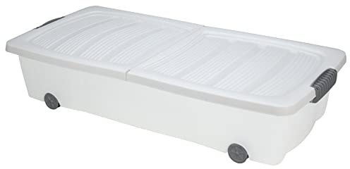 Koopman Rollerbox Unterbettbox auf Rollen mit anthrazitfarbenem Deckel, 80 x 40 x 17 cm, weiß/transparent