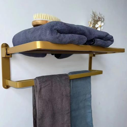 BOZWELL Handtuchhalter mit zwei Handtuchhaltern, 50,8 cm Handtuchstange mit Ablage, Handtuchablage mit Handtuchhalter 1011-G-50 (Gold)
