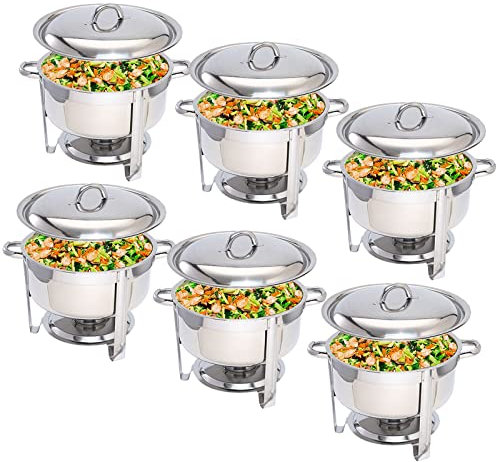 ACiyD 7L Chafing Dish Set, Stainless Steel Round Buffet Server Food Warmer for Kitchen Wedding Party Banquet, with Food Pan, Water Pan and Fuel Holders,6Pack (6Pack)