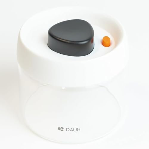 DAUH Vacuum Canister for Coffee & Food Storage - Airtight Sealed Container, BPA Free, Borosilicate Glass, Small Coffee Bean Storage, 0.4 Litre Jar