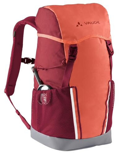 VAUDE Kinderrucksack Mädchen Puck - komfortabler Wanderrucksack Kinder 10L, Wetterfester Schulrucksack mit Regenhülle & Lupe, viel Stauraum, hotchili,Einheitsgröße