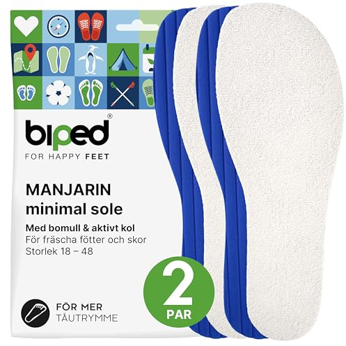 biped minimal sole Manjarin - 2 par innersulor för minimala och barfotaskor - frottésulor av äkta bomull och aktivt kol - innersulor för vuxna och barn(44)