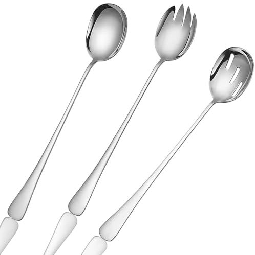 Aiareozy Salatbesteck Edelstahl, Salatgabeln aus Edelstahl, Servierlöffel aus Edelstahl, Salat Servierlöffel, servierbesteck für Restaurants, Hotel, Party, Buffet (3 Stück)