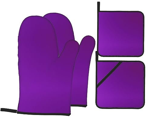 Set di guanti e presine resistenti al calore impermeabili versatili in tinta unita viola scuro per migliorare la tua esperienza di cottura e barbecue, guanti da forno e presine