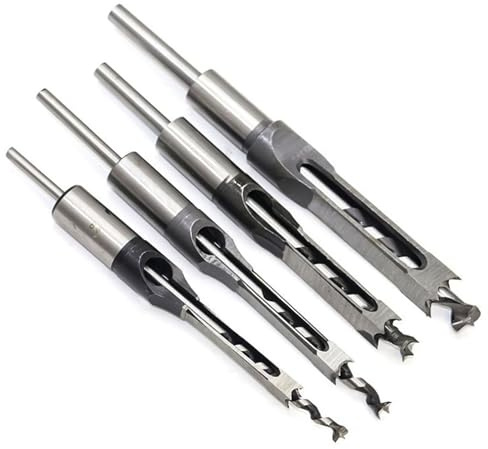 Lot de 4 forets à trous carrés pour menuiserie, travail du bois, 6,4 mm, 8 mm, 9,5 mm, 10 mm, 11 mm, 12,7 mm, 14 mm, 16 mm