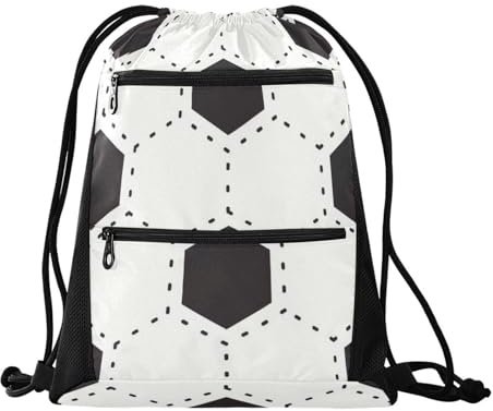 FRODOTGV Weiß Schwarz Fußball Fußball String Tasche mit Mesh Taschen Sport Gym Yoga Rucksack Wasserdicht String Tasche für, Weiß / Schwarz, Einheitsgröße