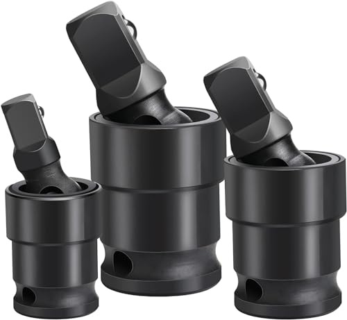 Profiwoab Juego de llaves de vaso giratorias: accionamiento de rotación de 360°, juego de llaves de impacto universal de impacto – 3 piezas con diseño de resorte esférico para unidad de 1/10.2 cm,