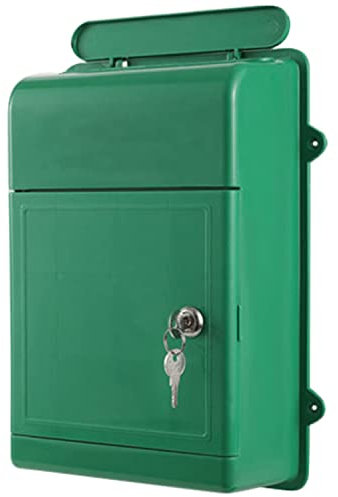 Wandmontierter Briefkasten, Wandmontage, wasserdicht, für den Innen- und Außenbereich, universeller Kunststoff, Wandbriefkasten mit großer Kapazität, Briefkasten mit 2 Schlüsseln (Farbe: Grün, Größe