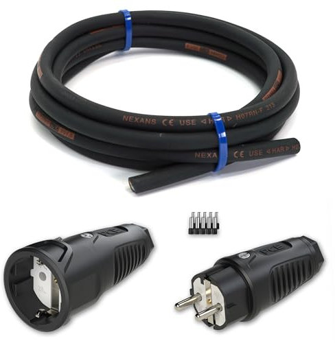 Bausatz Verlängerungskabel H07RN-F Set Titanex-Gummikabel 3x1,5mm² (1,5m-50m) + PCE-Stecker + PCE-Kupplung + 10 Aderendhülsen DIY (10 Meter)