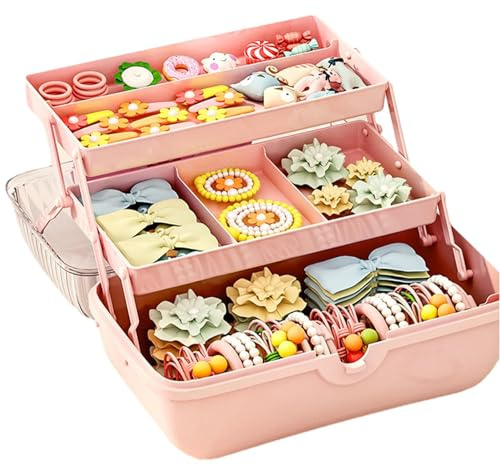 Haarschmuck Organizer - Organizer Für Mädchen Haarspangen | Mädchen Haarspangen Aufbewahrungsboxen | Dreilagiger Aufbewahrungs Organizer Mit Tragbarem Griff | Schmuckbehälter Für Mädchen Und Frauen