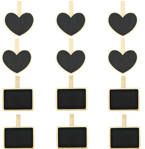 ZAHD 12 Pièces Mini Panneau d'Affichage avec Pince Mini DIY Tableau Noir Ardoise Mémo pour Mémo Mini Tableaux MéMo Mini Tableau Noir Ardoise Mini Tableau Noir Bois Message Rectangle pour mariage