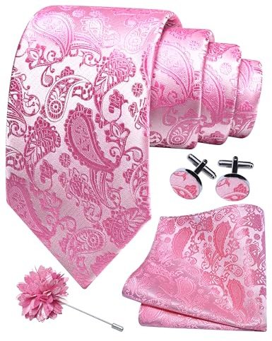 Gusleson 3.15（8cm） Mens Paisley Tie and Lapel Pin Necktie Hankerchief Cufflinks Set for Men