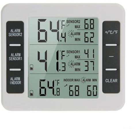PETSTIBLE Indoor Outdoor Wireless Digital Freezer Alarm Thermometer Refrigerator Home 1-2 Sensors Easily Monitor Temperature Changes In Refrigerator(2X sensor)