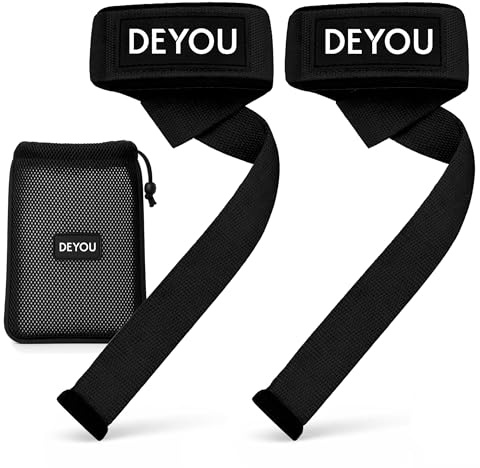 DEYOU Zughilfen für Frauen – Wrist Straps (gepolstert) aus 100% Baumwolle mit Meshbag – Gym Straps für Krafttraining, Gewichtheben, Bodybuilding Damen & Herren - schmale Handgelenke