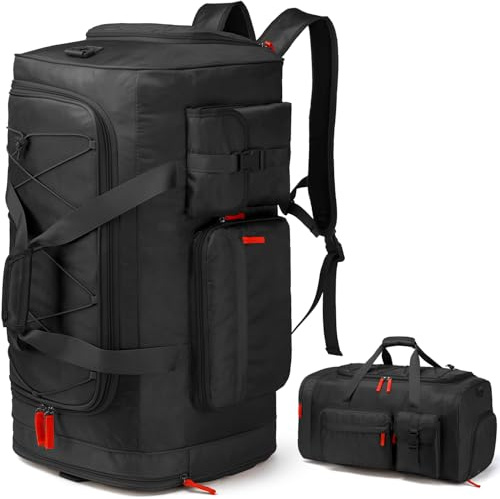 TAIHOYIN Borsone Palestra Uomo Donna 70L Borsa Sportiva Viaggio Grande con Porta Scarpe e Funzione Zaino per Fitness, Sport, Viaggi, Nero