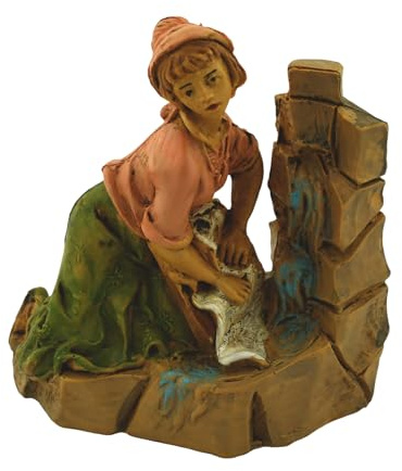 Nativity Villager Washing Laundry | Beautiful Handcrafted Christmas Heirloom | Made In Italy | Village Nativity Accessory | Home Decoration for Christmas