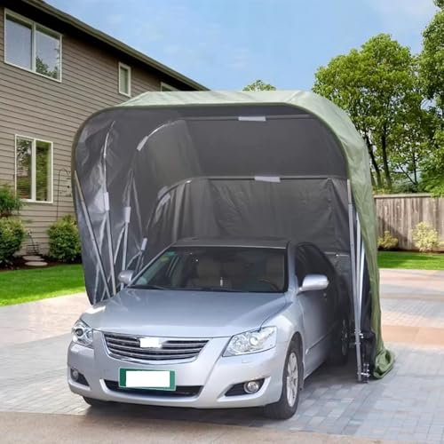 Tenda portatile semi-automatica per auto resistente, tettoia mobile per esterni per proteggere da neve/sole/pioggia, in acciaio inox, impermeabile, per garage (verde, 53 x 23 x 2 m)