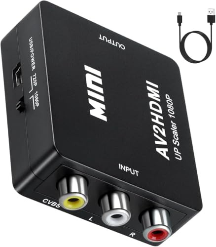Pkouocry RCA a HDMI 2025, Adaptador AV a HDMI de Audio y Video Soporte 1080P con Cable de Alimentación USB para Wii PS2 Gamecube VHS Camara Laptop DVD Proyector
