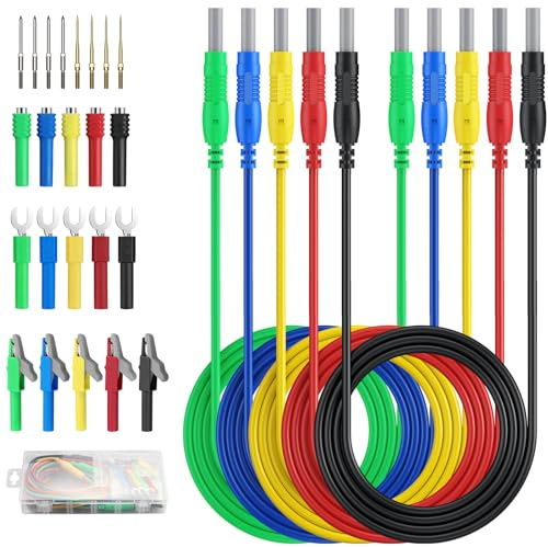 ALLmeter Bananenstecker Messleitungen, 4mm ausziehbare Stecker, 1m Kabel, 15A, CAT II 300V, Hochwertige Prüfleitungen für Multimeter und Netzteile, Perfekt für Labore und Werkstätten, 31PCS
