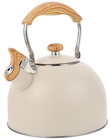 Holibanna Bouilloire Sifflante Beige Acier Inoxydable Pour Gaz Et Induction Théière Pour Maison Et Bureau