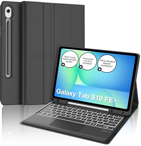 SENGBIRCH Teclado para Samsung Galaxy Tab S10FE Plus 13.1 con Touchpad, Funda con Teclado para Samsung S10FE+ 2025, España Ñ Bluetooth Retroiluminado Keyboard Galaxy Tab S10fe+ 13.1 Pulgadas, Negro