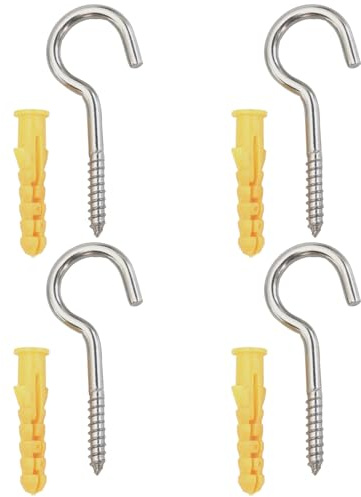 4 Stück Schraubhaken, Edelstahl, 6,3 cm, robuste Ösenhaken, Deckenaufhängung, Metall-Schraubhaken mit Expansionsrohr für Wäscheleine, Pflanzen, Tassen, Utensilien, Küchenaufbewahrung