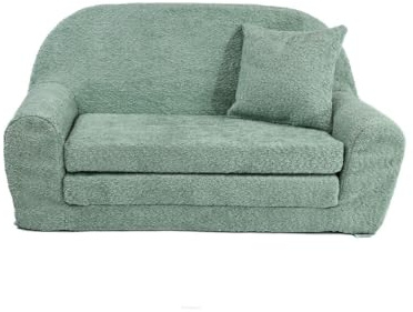 FORTISLINE Kindersofa ausklappbar 78x45x40 cm - Kindercouch aus Teddy-Stoff mit Liegefläche 104 cm, Mini Sofa für Kinderzimmer, Abnehmbarer waschbarer Bezug, Oeko-TEX Standard 100