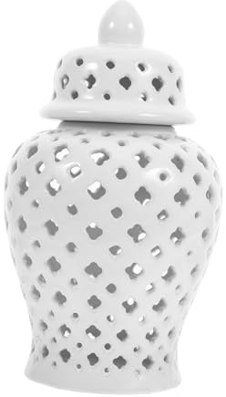 TOPPERFUN Vase à Fleurs Décoratif en Céramique Blanche Creuse XS 12x12x21 Cm Pot Chinois Creux Ornement de Maison Bureau Mariage Terrasse